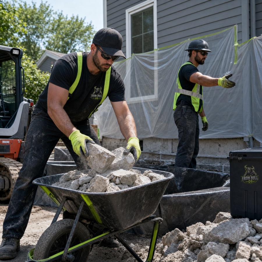 Iron Bull crew removing broken concrete from a renovation site