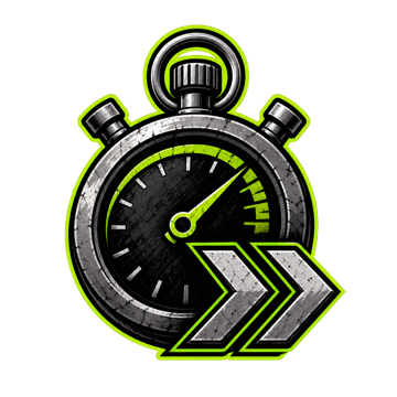 Stopwatch and road chevrons representing prompt arrival
